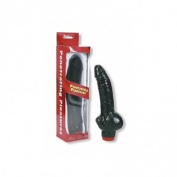 Vibrador Negro Flexible 18cm con Testículos - Penetrating Pleasures