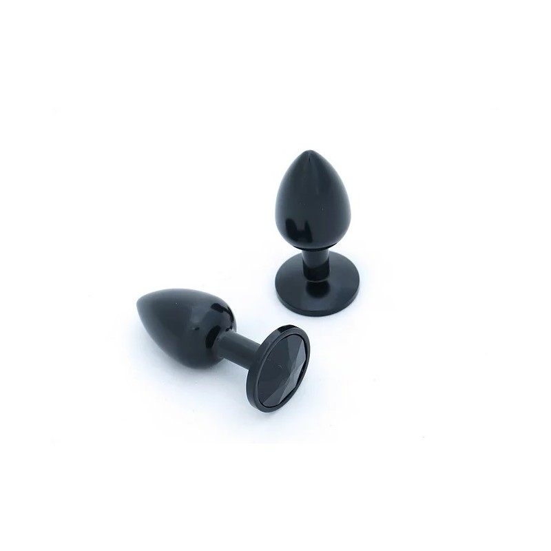 BUTT PLUG  ALUMINIO ANODIZADO  - MEDIO - GEMA NEGRA