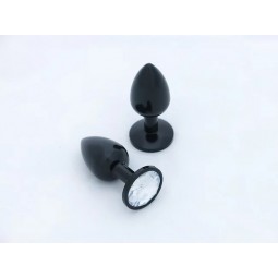 BUTT PLUG  ALUMINIO ANODIZADO  - MEDIO - GEMA TRANSPARENTE