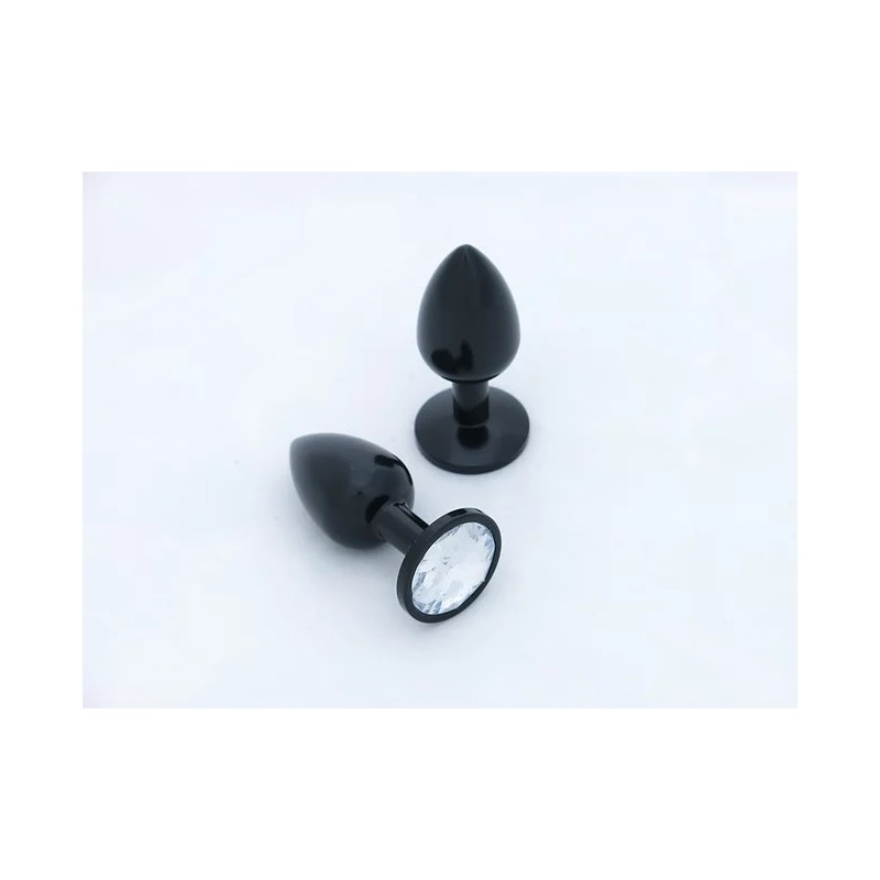 BUTT PLUG  ALUMINIO ANODIZADO  - MEDIO - GEMA TRANSPARENTE