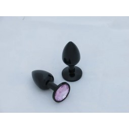 BUTT PLUG  ALUMINIO ANODIZADO  - MEDIO - GEMA ROSA