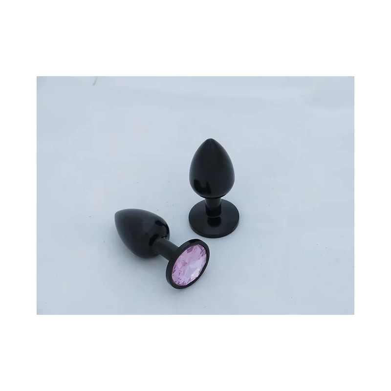 BUTT PLUG  ALUMINIO ANODIZADO  - MEDIO - GEMA ROSA