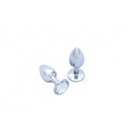 BUTT PLUG ALUMINIO - MEDIO - GEMA TRANSPARENTE