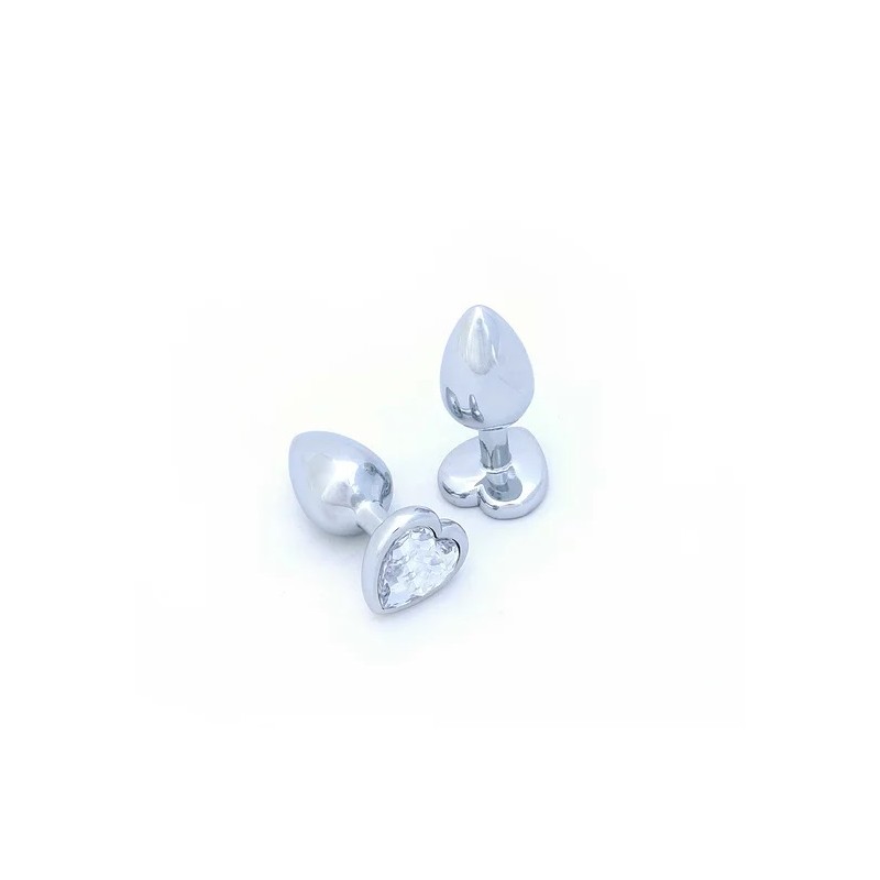 BUTT PLUG ALUMINIO CORAZON - MEDIO - GEMA TRANSPARENTE
