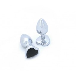 BUTT PLUG ALUMINIO CORAZON - PEQUEÑO - GEMA NEGRA