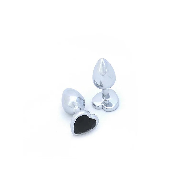BUTT PLUG ALUMINIO CORAZON - PEQUEÑO - GEMA NEGRA