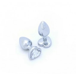 BUTT PLUG ALUMINIO CORAZON - PEQUEÑO - GEMA TRANSPARENTE