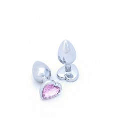 BUTT PLUG ALUMINIO CORAZON - PEQUEÑO - GEMA ROSA