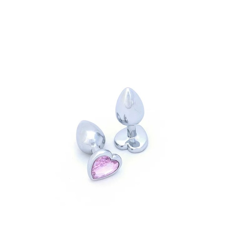 BUTT PLUG ALUMINIO CORAZON - PEQUEÑO - GEMA ROSA