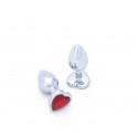 BUTT PLUG ALUMINIO CORAZON - PEQUEÑO - GEMA ROJA