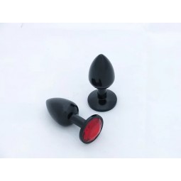 BUTT PLUG  ALUMINIO ANODIZADO  - PEQUEÑO - GEMA ROJA