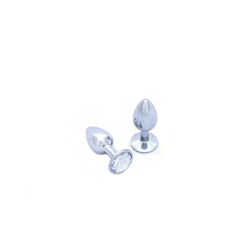 BUTT PLUG ALUMINIO - PEQUEÑO - GEMA TRANSPARENTE