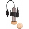 LUST PUMPER  8" IN SMOCKY BLACK WITH BLACK RUBBER BULB, FLESH TPR SLEEVE & VIBRATING BULLET
